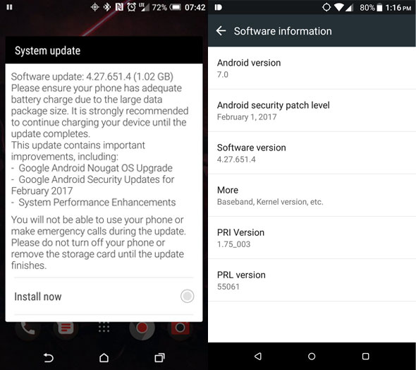 HTC One M9 Nougat Update Sprint