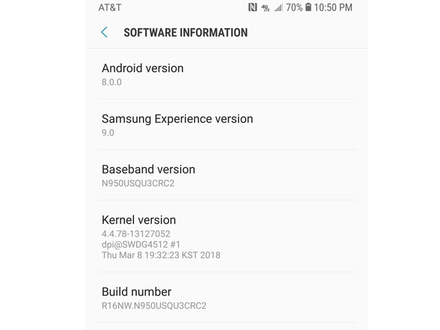 AT&T Galaxy Note 8 Oreo Update USA