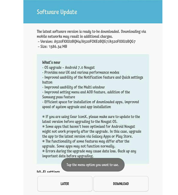 Samsung Galaxy A5 (2017) Nougat Update