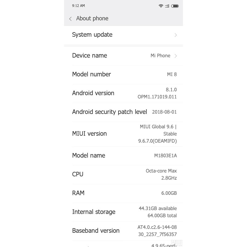 Xiaomi Mi 8 MIUI 9.6.7 Software Update